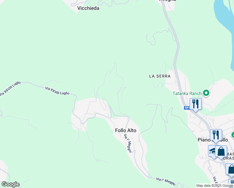 map of restaurants, bars, coffee shops, grocery stores, and more near 110 Via I° Maggio in Follo Alto