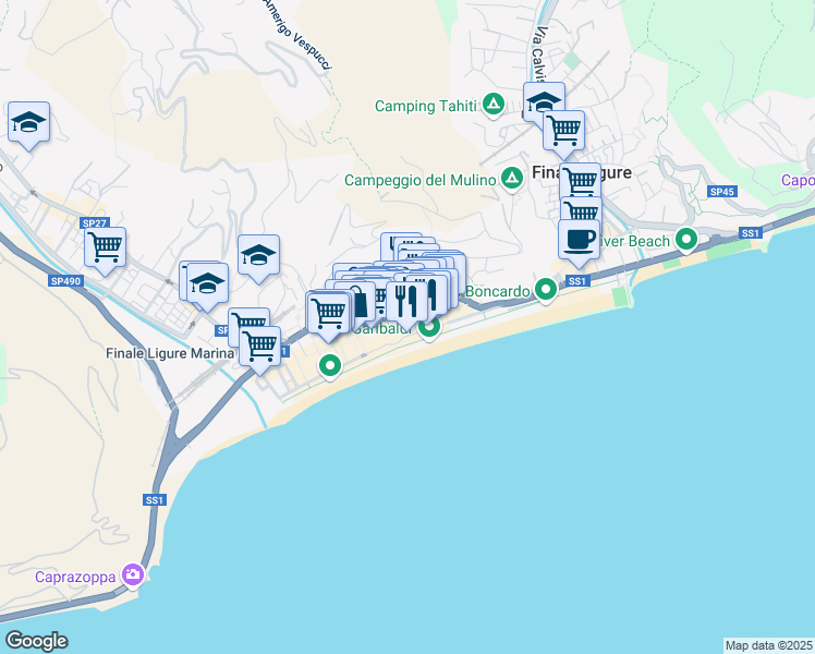 map of restaurants, bars, coffee shops, grocery stores, and more near 2 Via Generale Enrico Caviglia in Finale Ligure