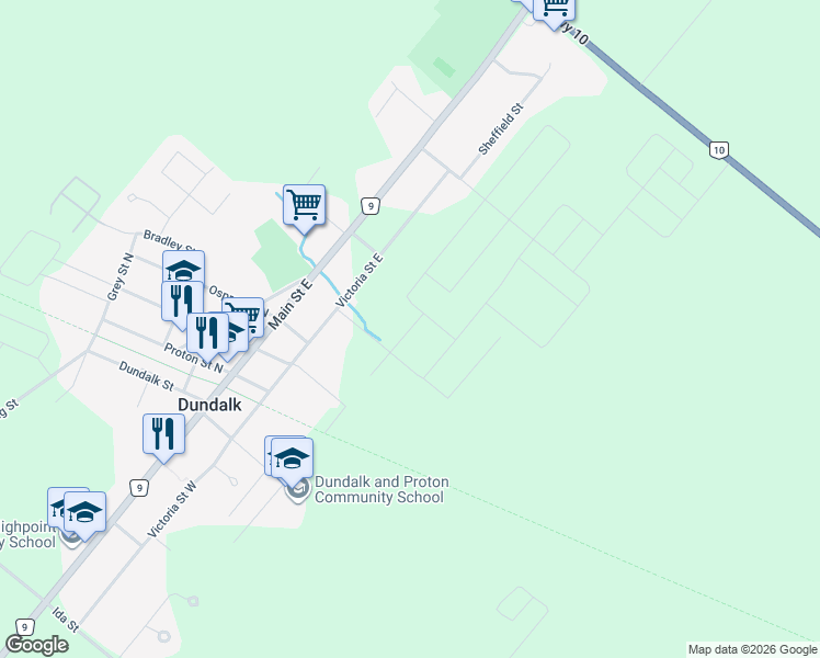 map of restaurants, bars, coffee shops, grocery stores, and more near 412 Hagan Street East in Grey County