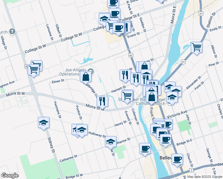 map of restaurants, bars, coffee shops, grocery stores, and more near in Belleville