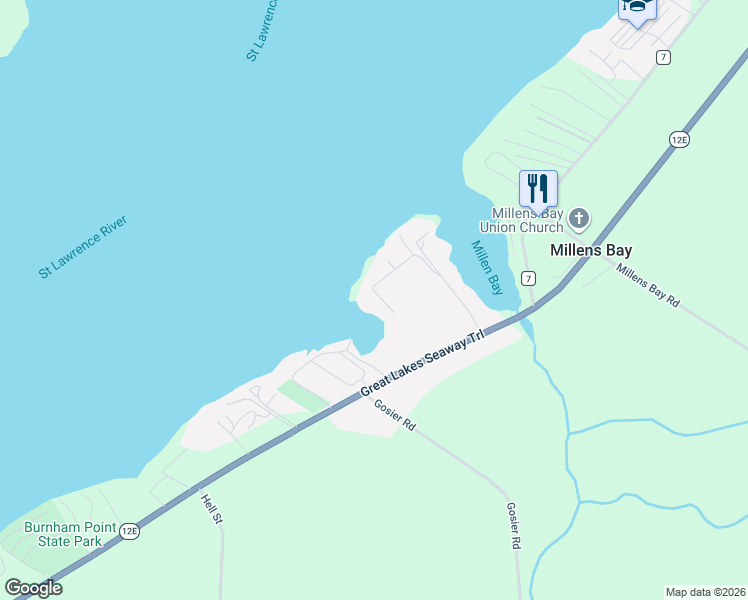 map of restaurants, bars, coffee shops, grocery stores, and more near 6035 Riverview Lane in Cape Vincent