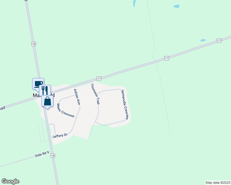 map of restaurants, bars, coffee shops, grocery stores, and more near 09 Somerville Crescent in Mansfield