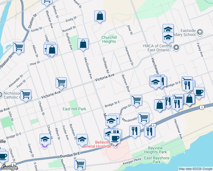 map of restaurants, bars, coffee shops, grocery stores, and more near 7 Eastwood Park Drive in Belleville