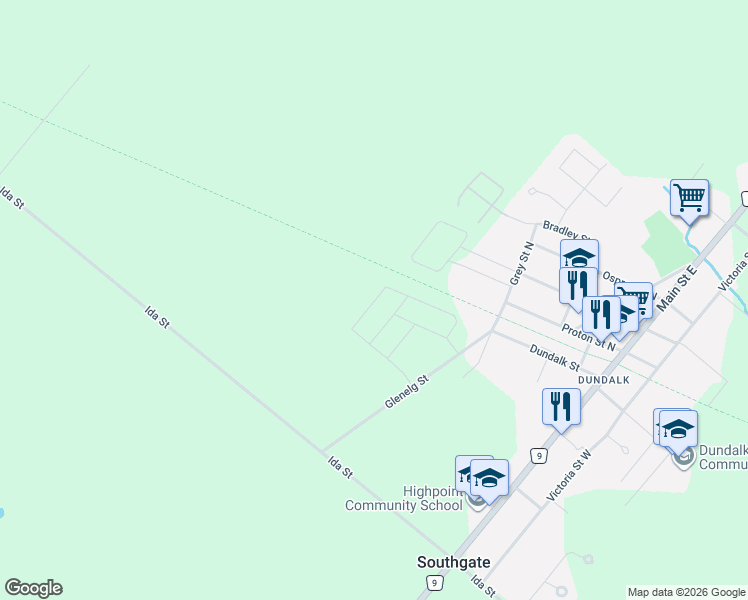 map of restaurants, bars, coffee shops, grocery stores, and more near 35 MacKenzie Street in Southgate