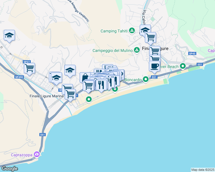 map of restaurants, bars, coffee shops, grocery stores, and more near 3 Via Ulivi in Finale Ligure