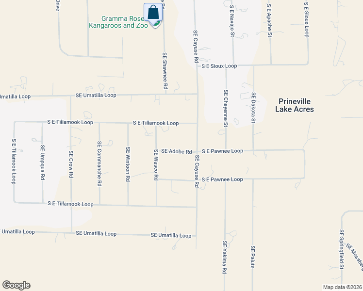 map of restaurants, bars, coffee shops, grocery stores, and more near 4681 Southeast Adobe Road in Prineville