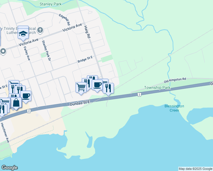 map of restaurants, bars, coffee shops, grocery stores, and more near 177 Haig Road in Belleville