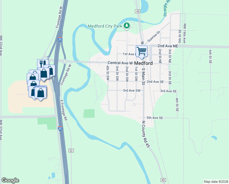 map of restaurants, bars, coffee shops, grocery stores, and more near 402 3rd Avenue Southwest in Medford