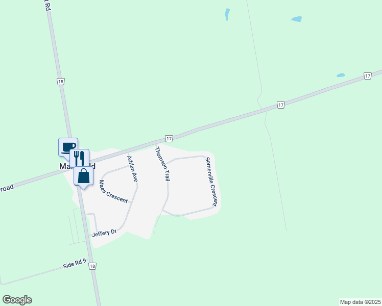 map of restaurants, bars, coffee shops, grocery stores, and more near 09 Somerville Crescent in Mansfield