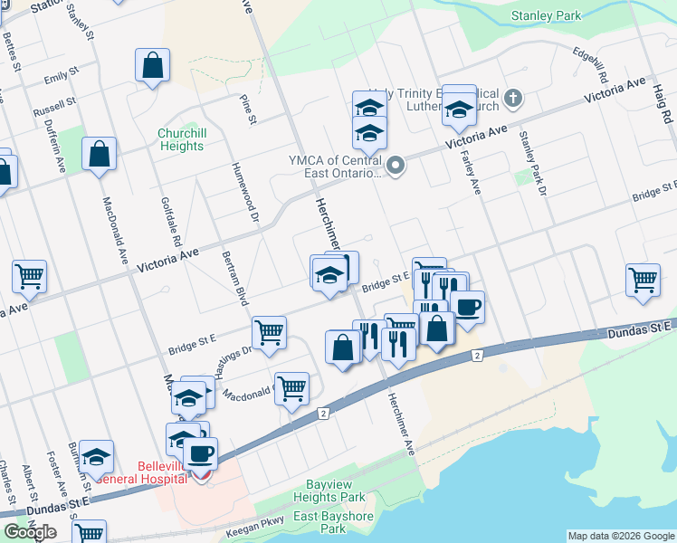 map of restaurants, bars, coffee shops, grocery stores, and more near 212 Herchimer Avenue in Belleville