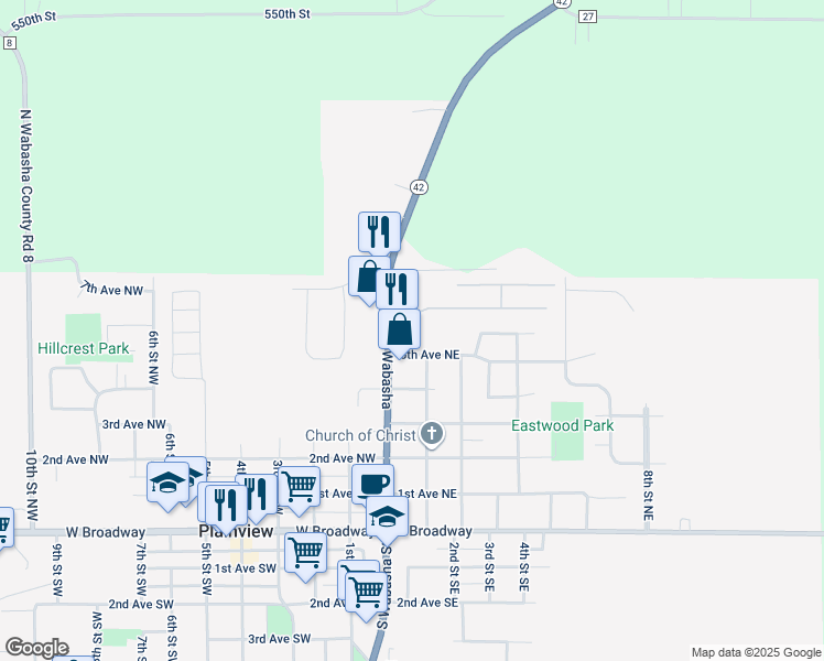 map of restaurants, bars, coffee shops, grocery stores, and more near in Plainview