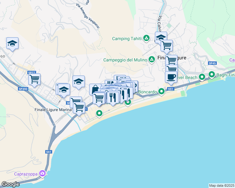 map of restaurants, bars, coffee shops, grocery stores, and more near 3 Via degli Ulivi - Marina in Finale Ligure