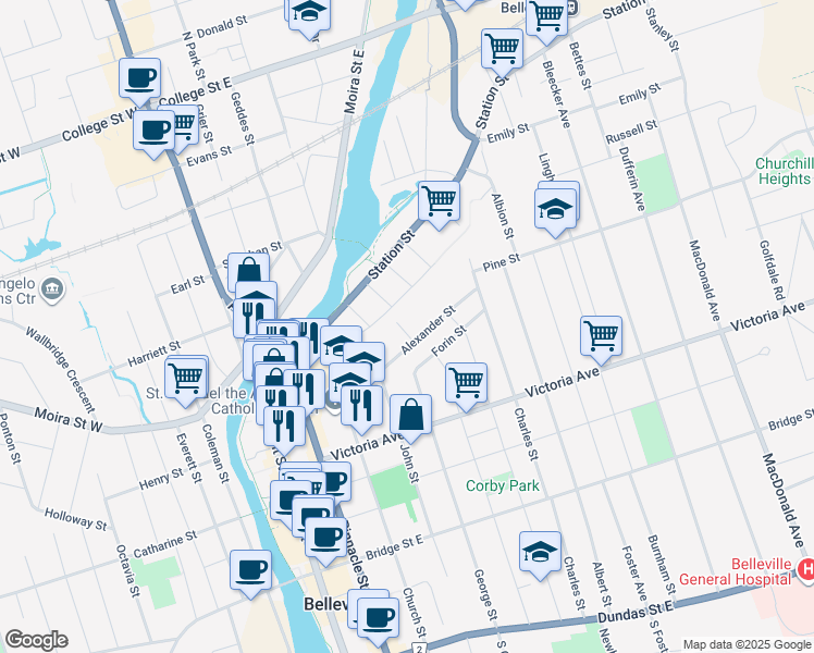 map of restaurants, bars, coffee shops, grocery stores, and more near 9 Mount Pleasant Road in Belleville