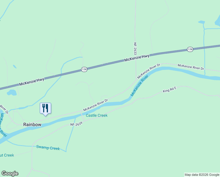 map of restaurants, bars, coffee shops, grocery stores, and more near 54785 McKenzie River Drive in Lane County