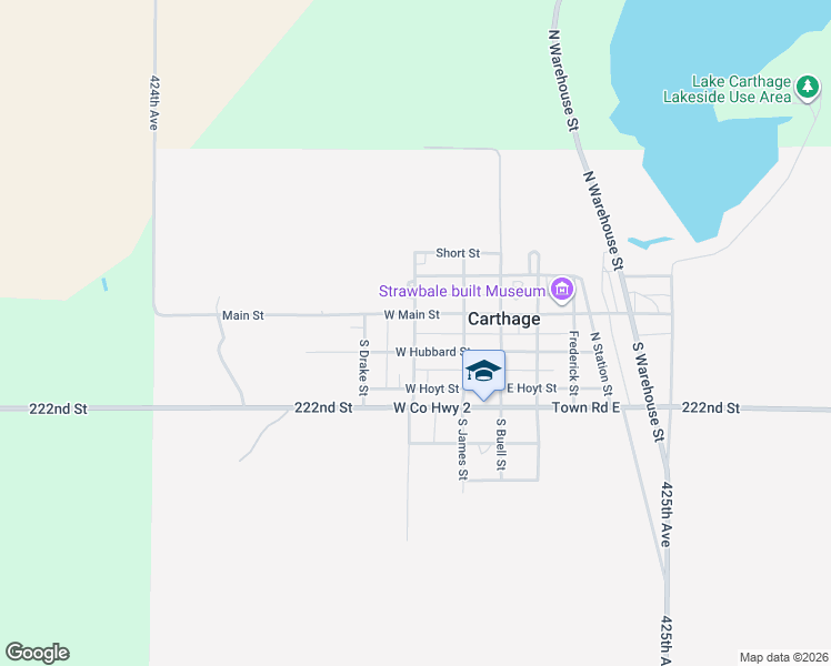 map of restaurants, bars, coffee shops, grocery stores, and more near 300-398 West Hubbard Street in Carthage