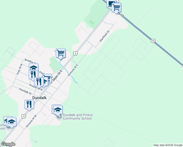 map of restaurants, bars, coffee shops, grocery stores, and more near 166 Seeley Avenue in Grey County