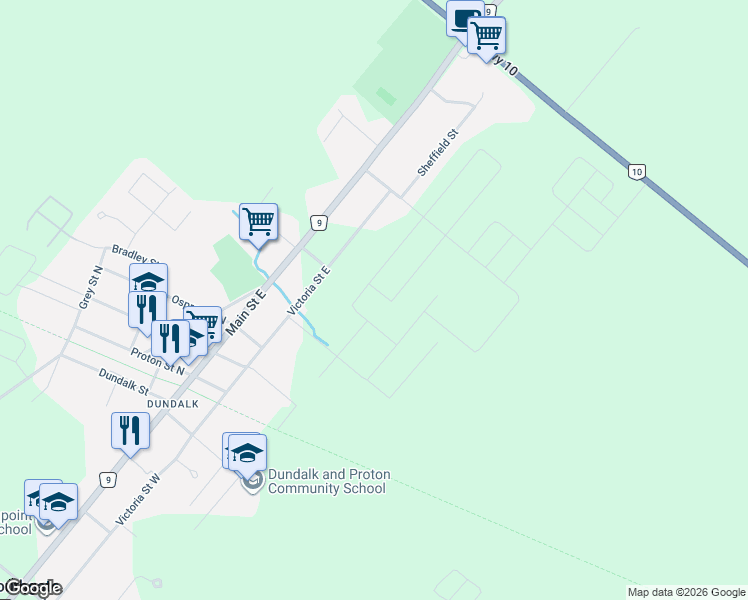 map of restaurants, bars, coffee shops, grocery stores, and more near 409 Hagan Street East in Dundalk