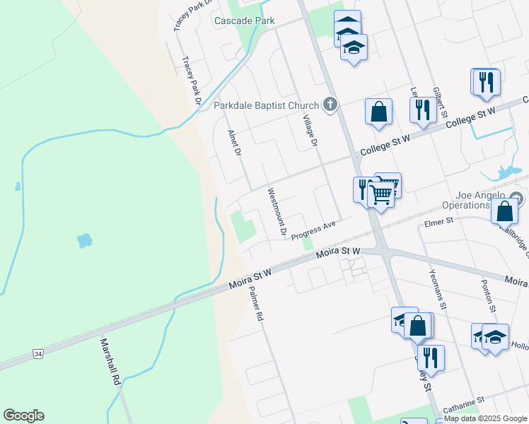 map of restaurants, bars, coffee shops, grocery stores, and more near 19 Morris Drive in Belleville
