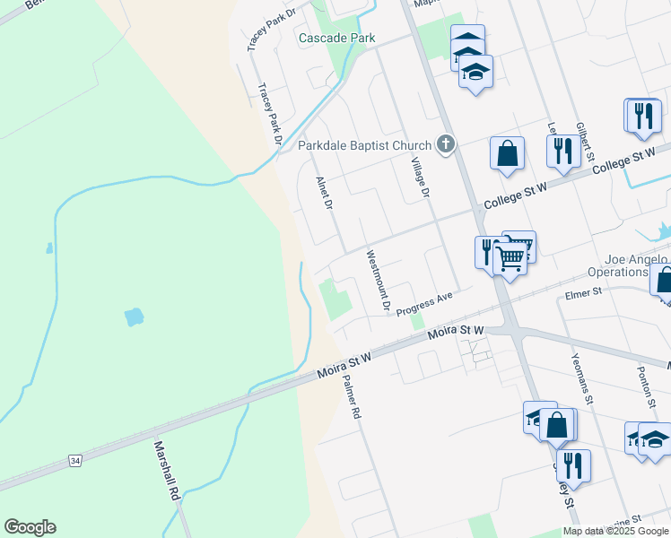 map of restaurants, bars, coffee shops, grocery stores, and more near 37 Morris Drive in Belleville