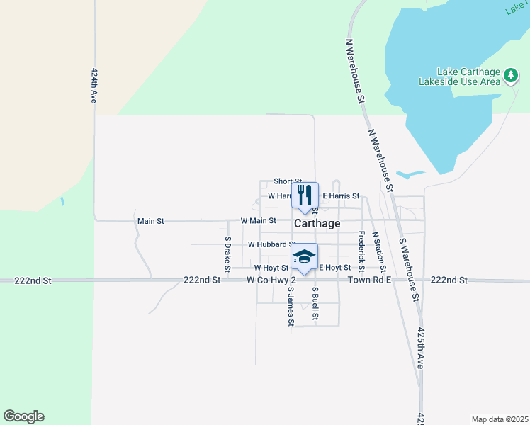 map of restaurants, bars, coffee shops, grocery stores, and more near 260 West Main Street in Carthage
