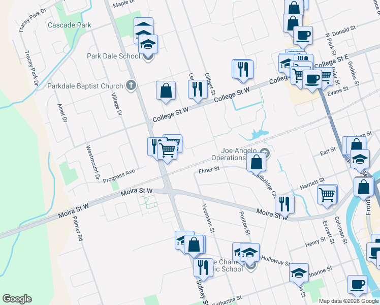 map of restaurants, bars, coffee shops, grocery stores, and more near 35 Union Street in Belleville