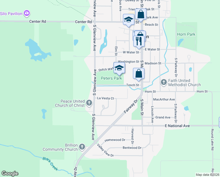 map of restaurants, bars, coffee shops, grocery stores, and more near 410 Pagel Avenue in Brillion