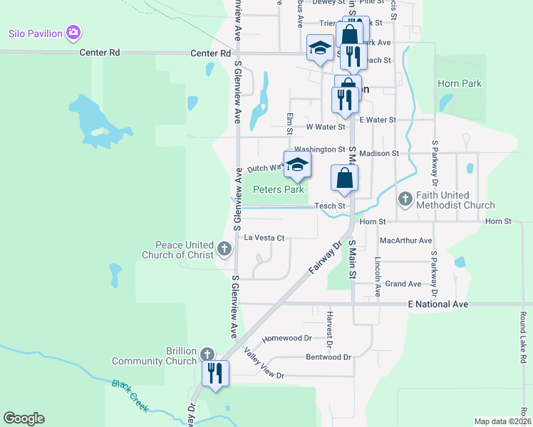 map of restaurants, bars, coffee shops, grocery stores, and more near 410 Pagel Avenue in Brillion