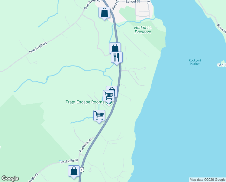 map of restaurants, bars, coffee shops, grocery stores, and more near 435 Commercial Street in Rockport