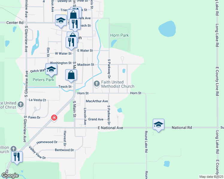 map of restaurants, bars, coffee shops, grocery stores, and more near 306 Horn Street in Brillion
