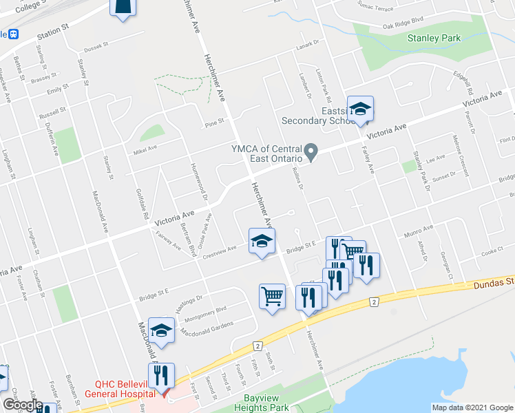 map of restaurants, bars, coffee shops, grocery stores, and more near 45 Rosewood Avenue in Belleville