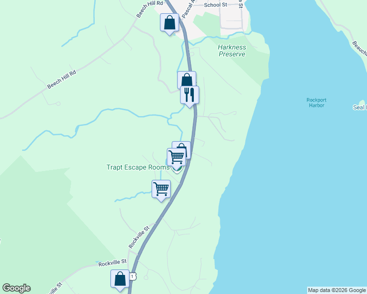 map of restaurants, bars, coffee shops, grocery stores, and more near 435 Commercial Street in Rockport