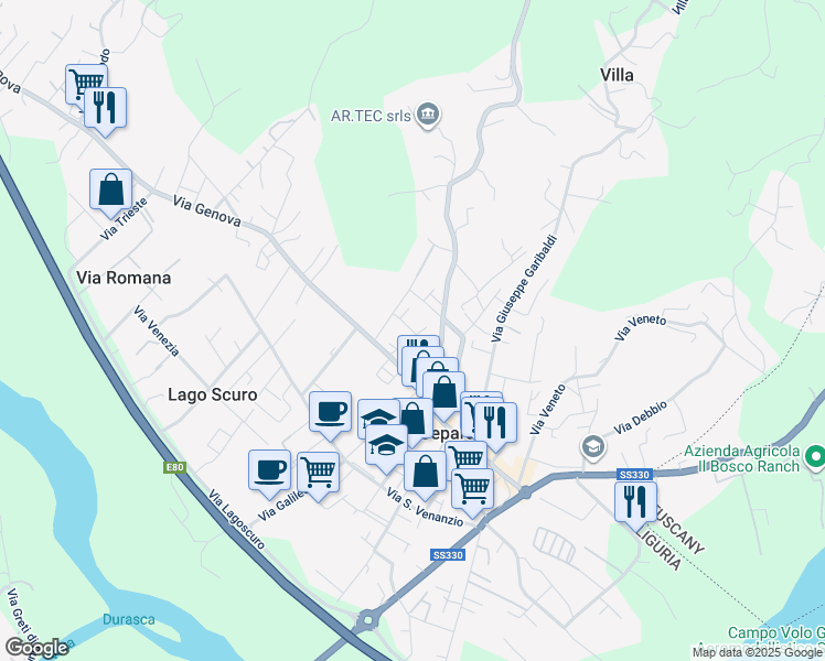 map of restaurants, bars, coffee shops, grocery stores, and more near 60 Via Genova in Ceparana