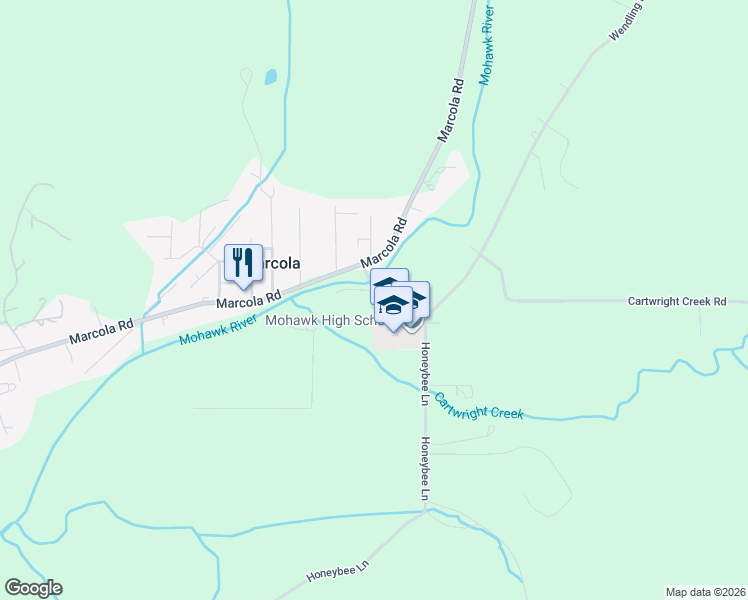 map of restaurants, bars, coffee shops, grocery stores, and more near 38216 Wendling Road in Marcola