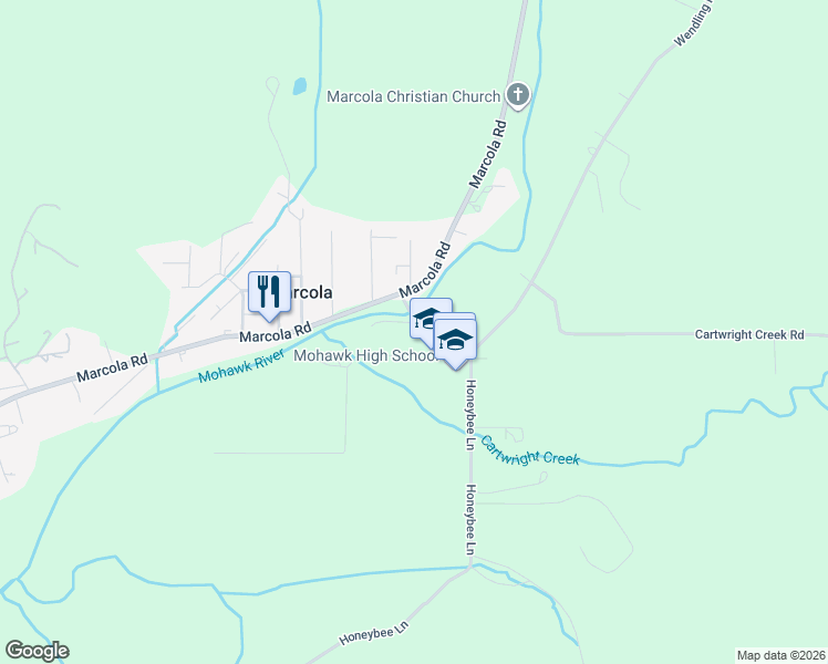 map of restaurants, bars, coffee shops, grocery stores, and more near 38251 Wendling Road in Marcola
