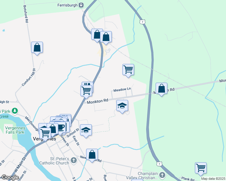 map of restaurants, bars, coffee shops, grocery stores, and more near 37 Monkton Road in Vergennes