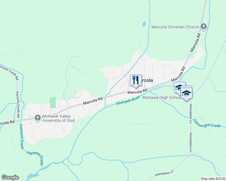 map of restaurants, bars, coffee shops, grocery stores, and more near 92116 Marcola Road in Marcola
