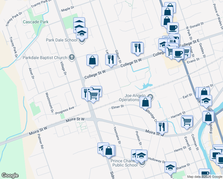 map of restaurants, bars, coffee shops, grocery stores, and more near 18 Union Street in Belleville