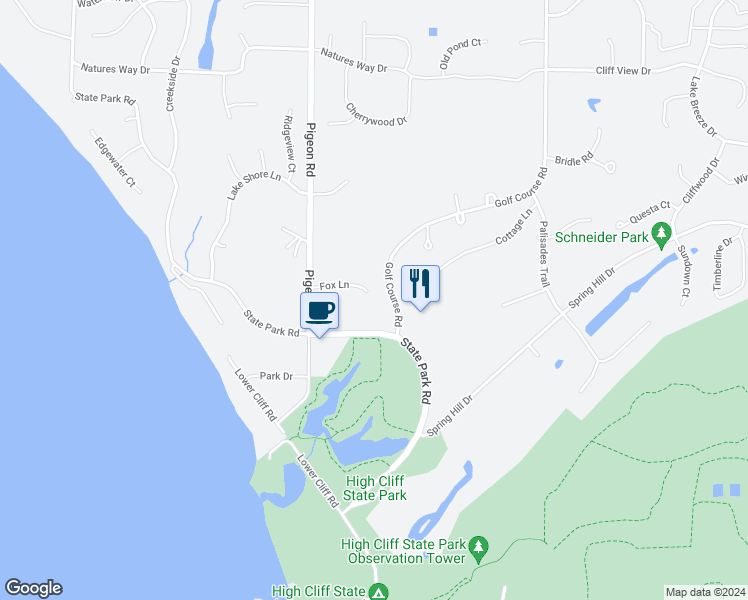 map of restaurants, bars, coffee shops, grocery stores, and more near W5083 Fox Lane in Sherwood