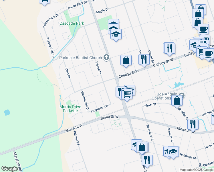 map of restaurants, bars, coffee shops, grocery stores, and more near in Belleville