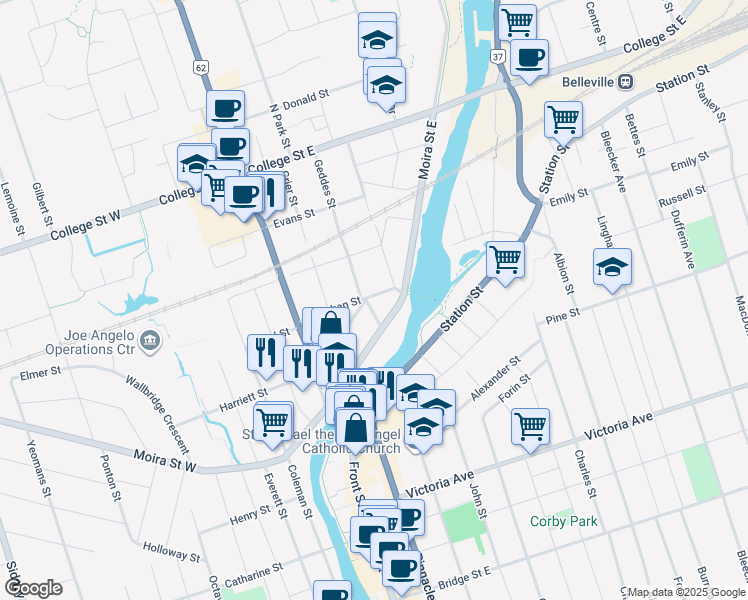 map of restaurants, bars, coffee shops, grocery stores, and more near in Belleville