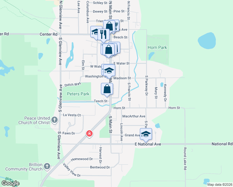map of restaurants, bars, coffee shops, grocery stores, and more near 323 Cleveland Street in Brillion