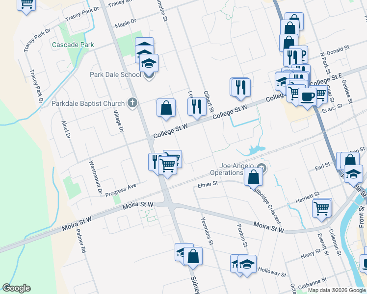 map of restaurants, bars, coffee shops, grocery stores, and more near 255 Yeomans Street in Belleville
