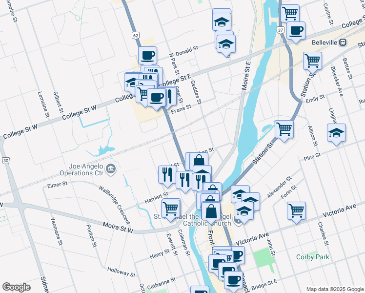 map of restaurants, bars, coffee shops, grocery stores, and more near 73 North Front Street in Belleville