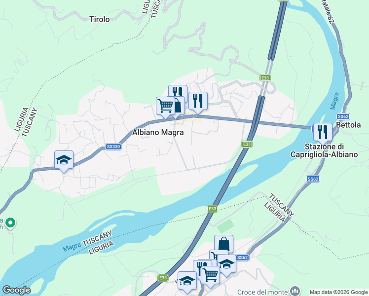 map of restaurants, bars, coffee shops, grocery stores, and more near 16 Via Casalina in Albiano Magra