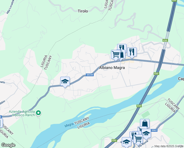 map of restaurants, bars, coffee shops, grocery stores, and more near 78 Via della Repubblica in Albiano Magra