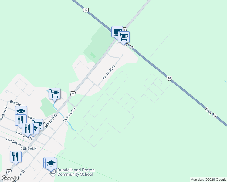 map of restaurants, bars, coffee shops, grocery stores, and more near 344 Ridley Crescent in Southgate