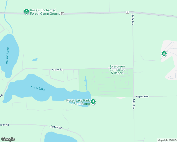 map of restaurants, bars, coffee shops, grocery stores, and more near W5459 Archer Lane in Wild Rose