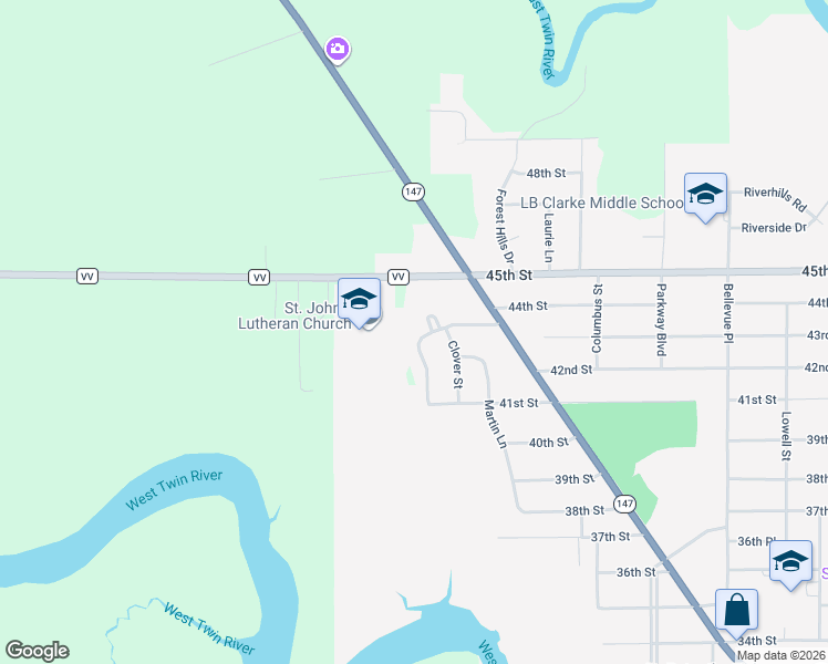 map of restaurants, bars, coffee shops, grocery stores, and more near 4222 Cedar Heights Drive in Two Rivers