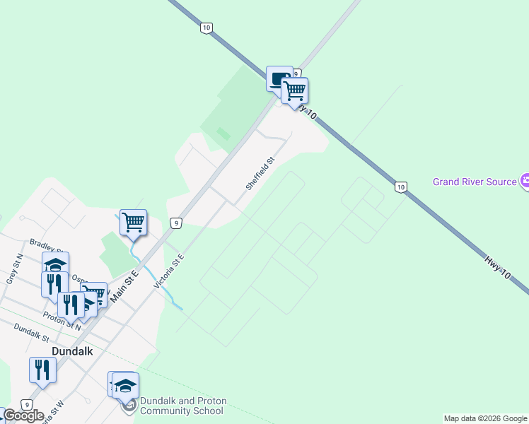map of restaurants, bars, coffee shops, grocery stores, and more near 210 Ridley Crescent in Grey County