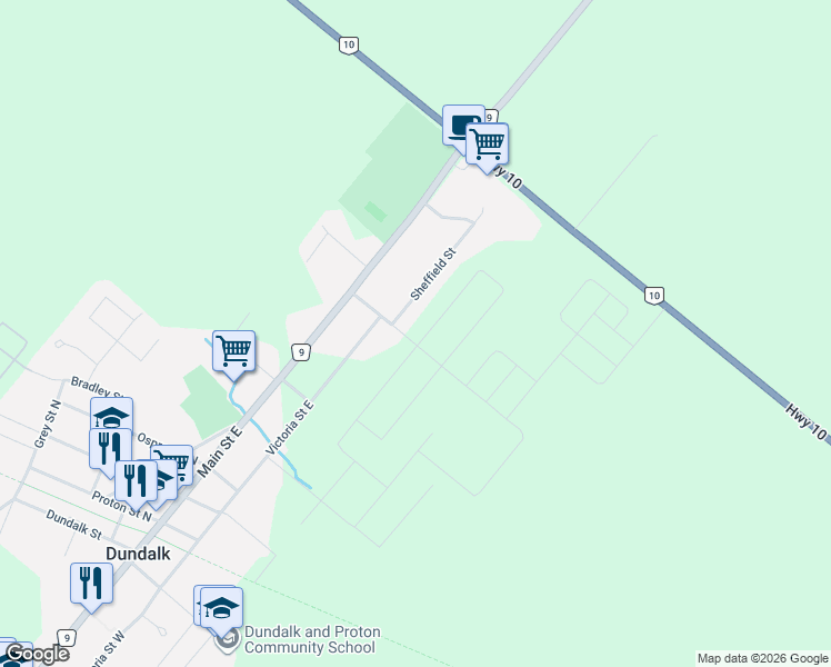 map of restaurants, bars, coffee shops, grocery stores, and more near 203 Ridley Crescent in Grey County